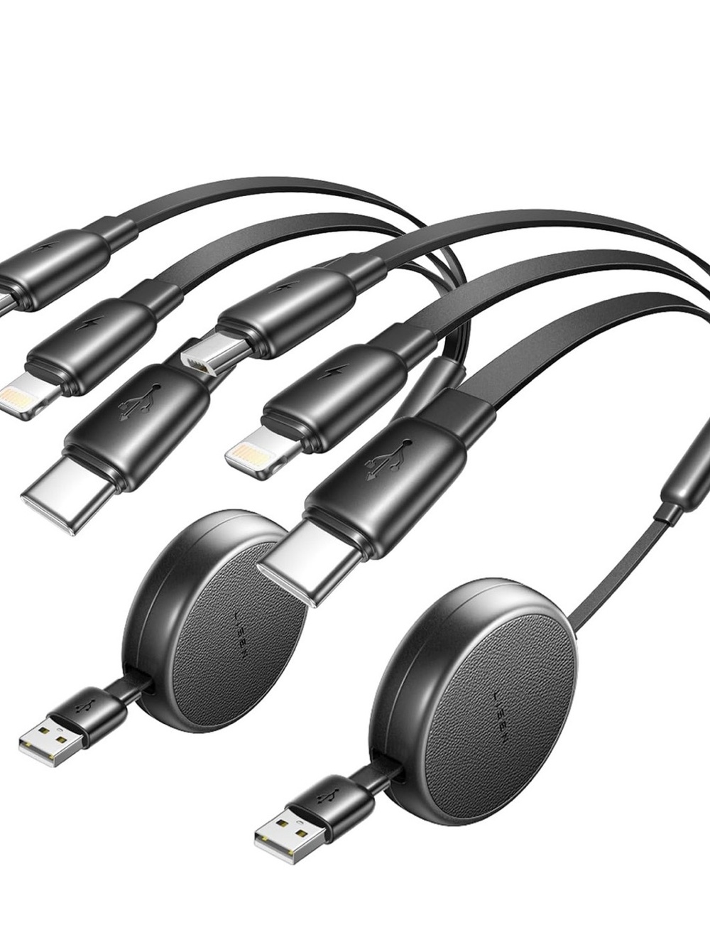 Lisen Retractable 3-in-1 Charging Cable - Black (2 pack) new